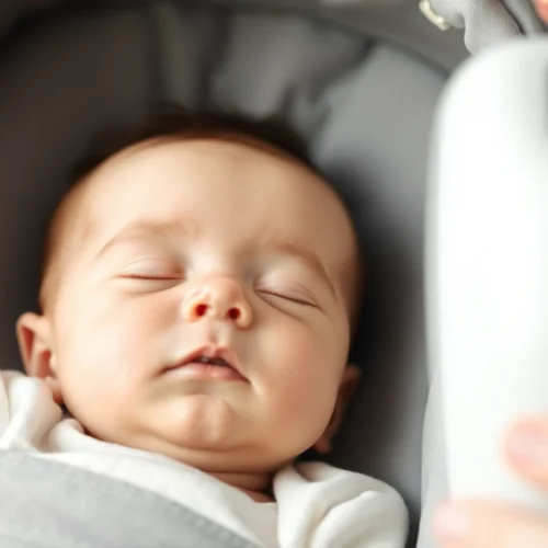 Paras vauvan nenäimuri in use, gently cleaning a sleeping baby's nose with a safe, effective device, ensuring comfort and hygiene for parents and children.