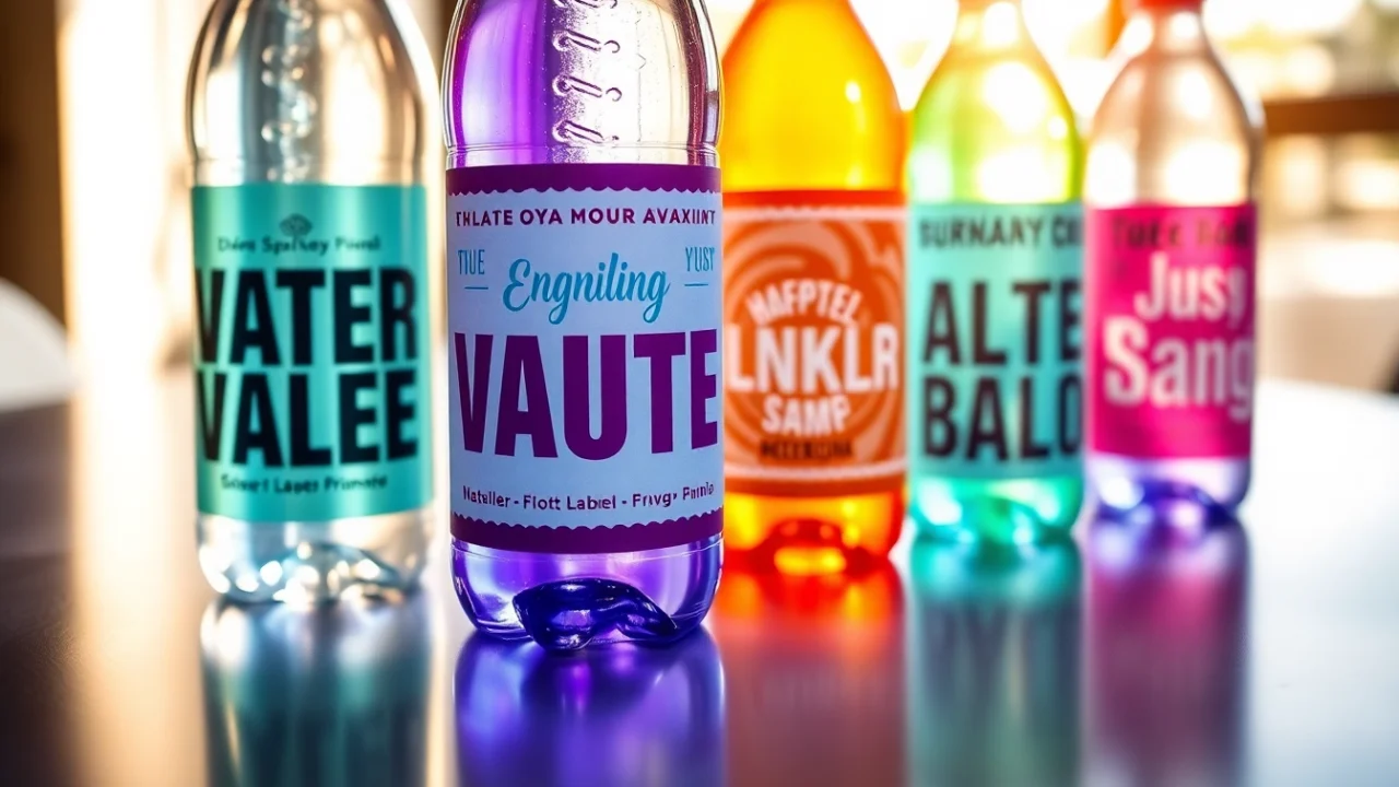 High-quality custom water bottle labels displaying personalized designs, ideal for events and marketing, showcasing waterproof features and vibrant colors for high visibility.