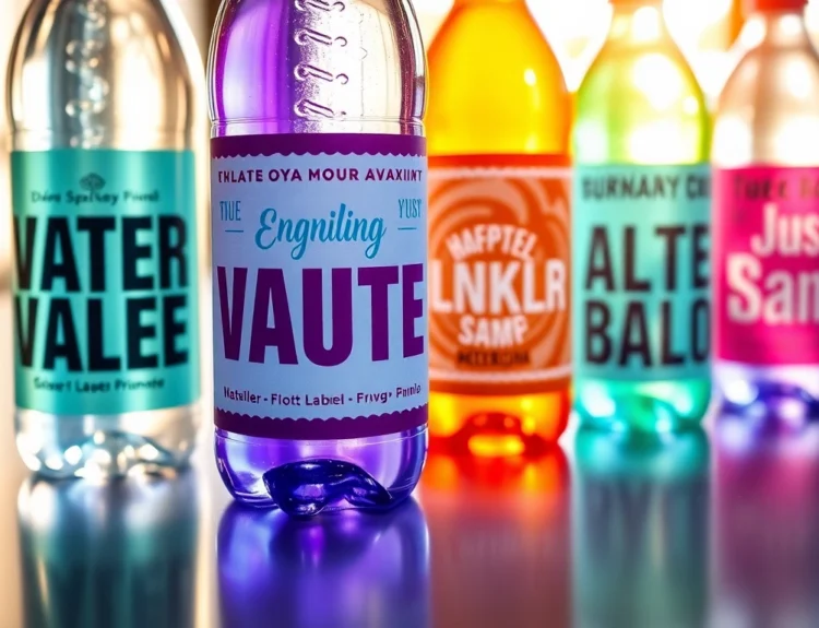 High-quality custom water bottle labels displaying personalized designs, ideal for events and marketing, showcasing waterproof features and vibrant colors for high visibility.
