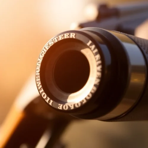 Detailed shot of a 32WIN Winchester rifle with vintage aesthetics, emphasizing craftsmanship and heritage.