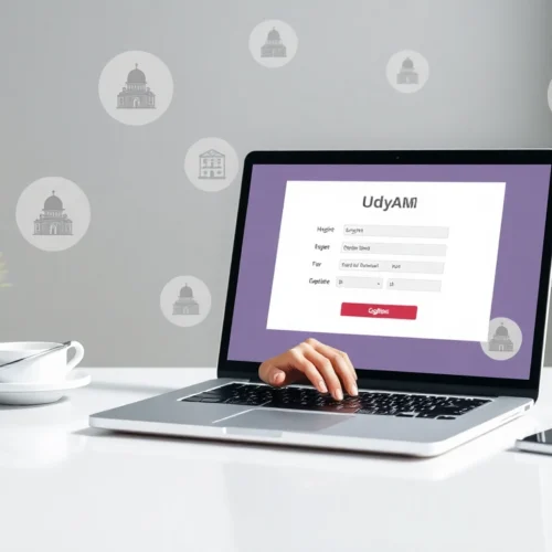 Visual of a business owner completing Udyam registration online digitally, showcasing ease and accessibility of MSME registration process.