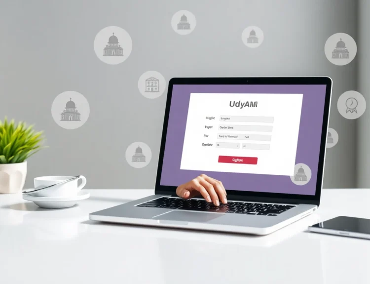 Visual of a business owner completing Udyam registration online digitally, showcasing ease and accessibility of MSME registration process.