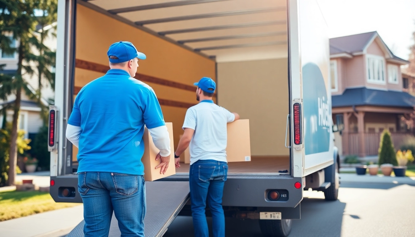 Apex Affordable Relocation Services in Calgary showcasing a friendly moving team handling belongings with care during daylight.