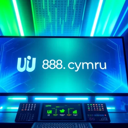 Engaging visual showcasing the uu88.cymru brand logo on a sleek digital gaming interface, emphasizing modern technology and vibrant graphics for user attraction.