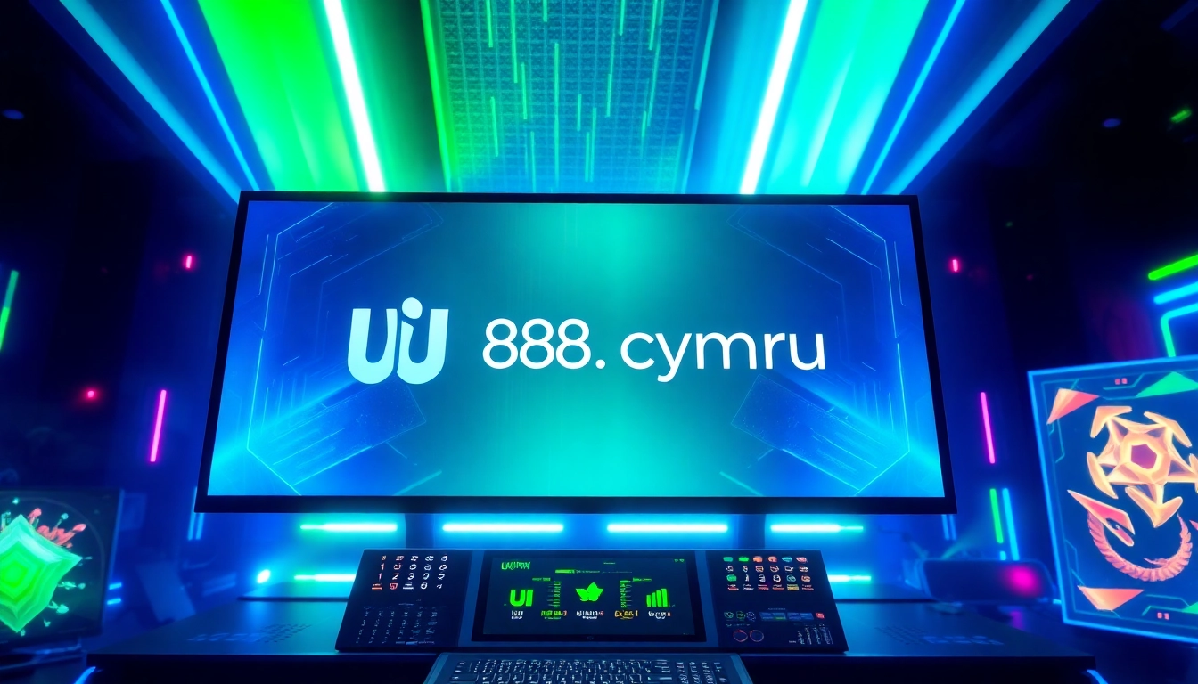 Engaging visual showcasing the uu88.cymru brand logo on a sleek digital gaming interface, emphasizing modern technology and vibrant graphics for user attraction.