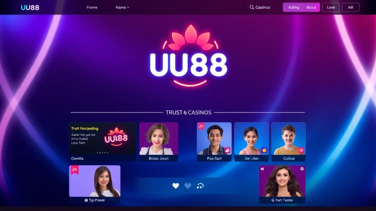 Engaging UU88 online casino interface with neon accents, showcasing secure gaming and premium experience for users.