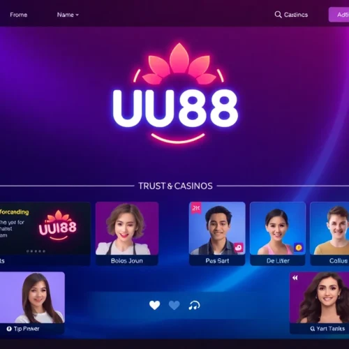 Engaging UU88 online casino interface with neon accents, showcasing secure gaming and premium experience for users.