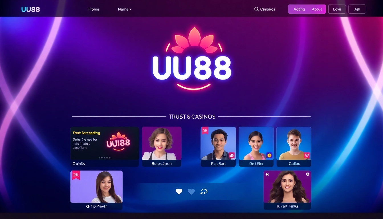 Engaging UU88 online casino interface with neon accents, showcasing secure gaming and premium experience for users.