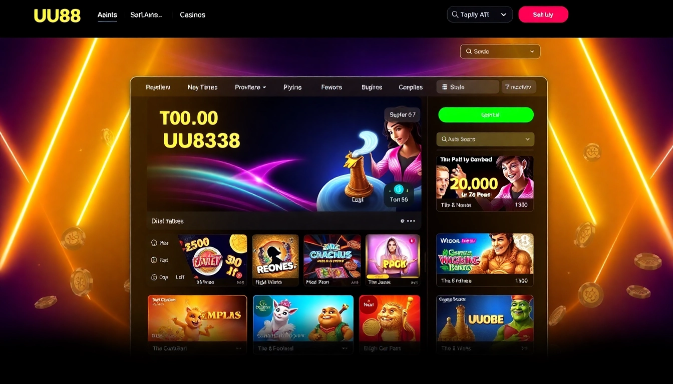 Visually appealing UU88 online casino platform showcasing secure login and attractive game promotions for a seamless gambling experience.