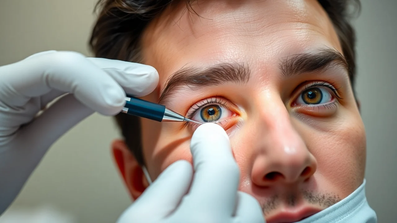 Oberlidstraffung Zürich: Skilled surgeon performing refined eyelid surgery with a gentle, confident approach in Zurich clinic.