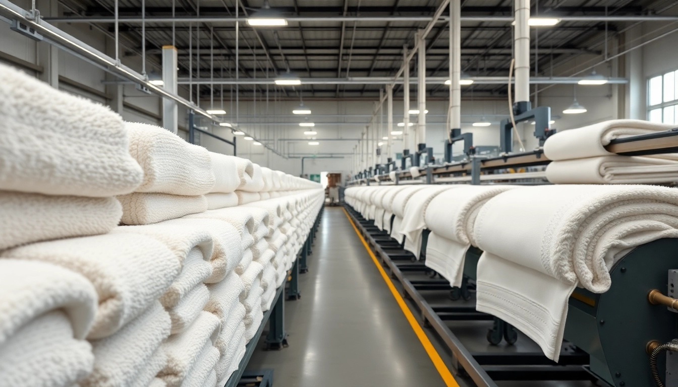 Professional towels manufacturer in USA showcasing plush fabrics and industrial production lines for high-quality towels.