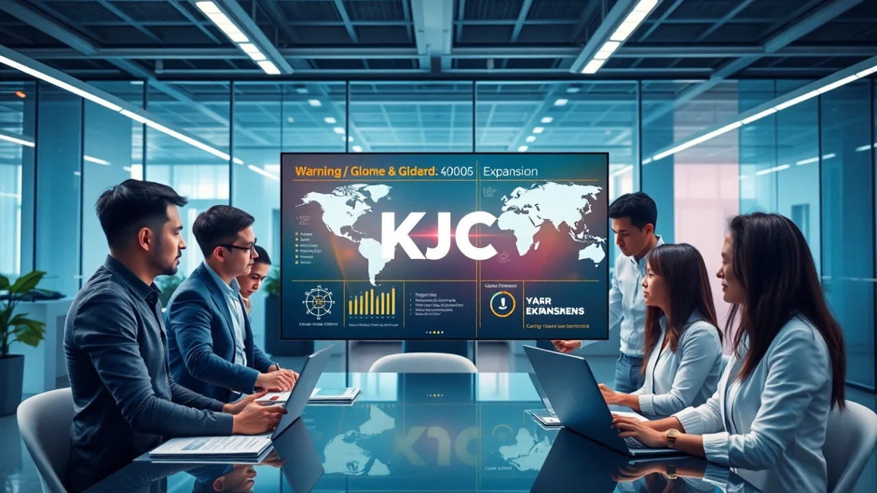 Global KJC platform showcasing vibrant digital interface and strategic team collaboration in a