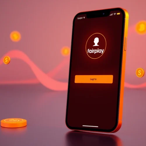 Fairplay login page with vibrant orange and black colors, showing a user entering their credentials for seamless sports betting access.