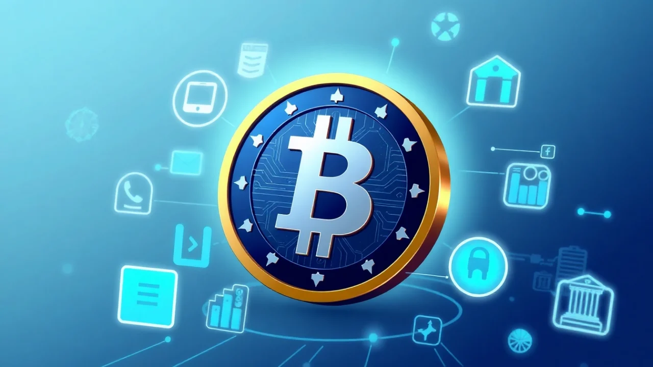 Visual representation of stablecoin regulations, featuring digital currency icons and legal symbols to emphasize compliance in crypto finance.