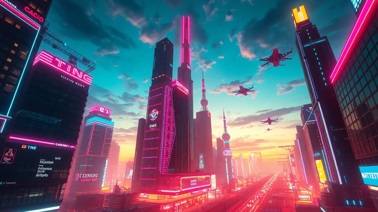 High-resolution ai image generator no restrictions creating a vibrant futuristic cityscape with neon lights and cinematic quality, perfect for digital art enthusiasts seeking unrestricted creativity.