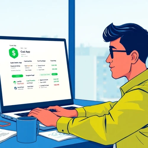 A person using a laptop with the Cash App interface in a modern workspace