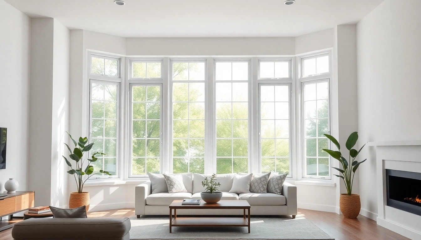 Bright living room shows Replacement Windows with energy-efficient vinyl framing and daylight.