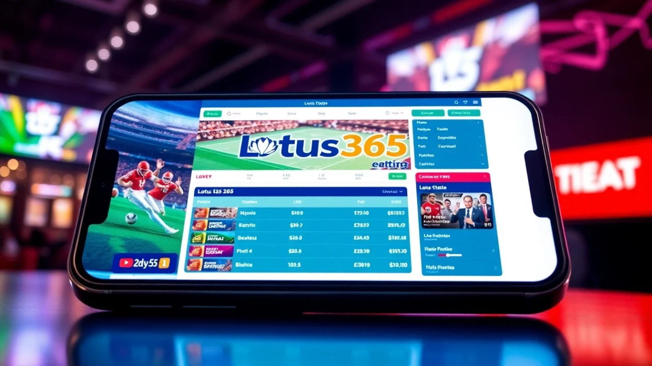 Lotus 365 online betting platform display on mobile device with live sports scores and betting options, emphasizing secure and reliable gaming.