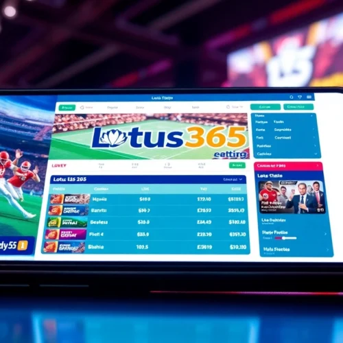 Lotus 365 online betting platform display on mobile device with live sports scores and betting options, emphasizing secure and reliable gaming.