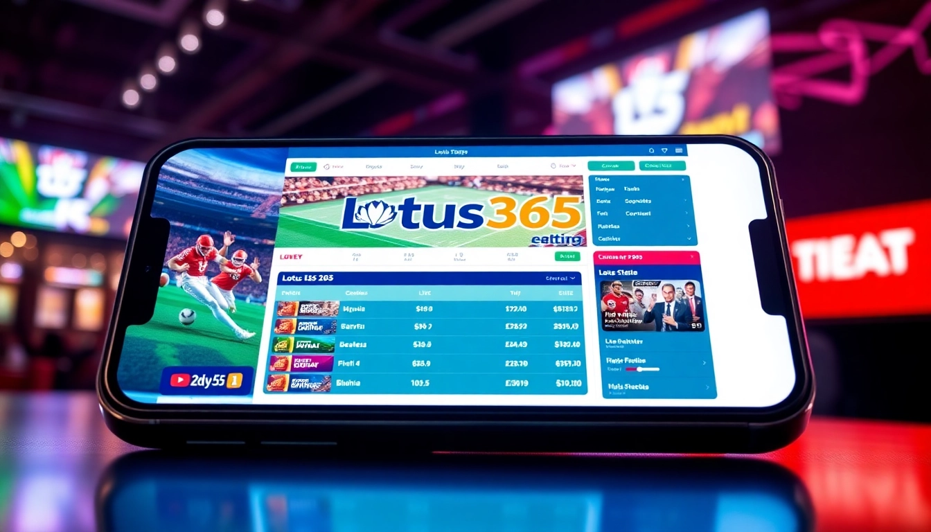 Lotus 365 online betting platform display on mobile device with live sports scores and betting options, emphasizing secure and reliable gaming.
