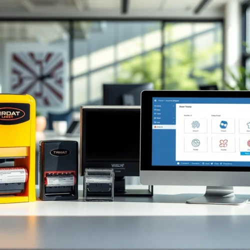 Engage with custom pieczątki firmowe in a bright office environment showcasing quality ink stamps from Trodat, Colop, and Wagraf.