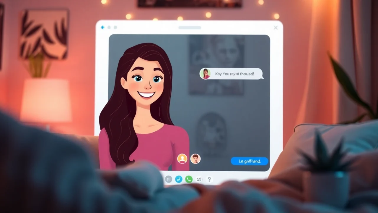 Engage with an Ai girlfriend chat through a friendly virtual companion in a sleek digital environment, highlighting emotional connection and conversation.