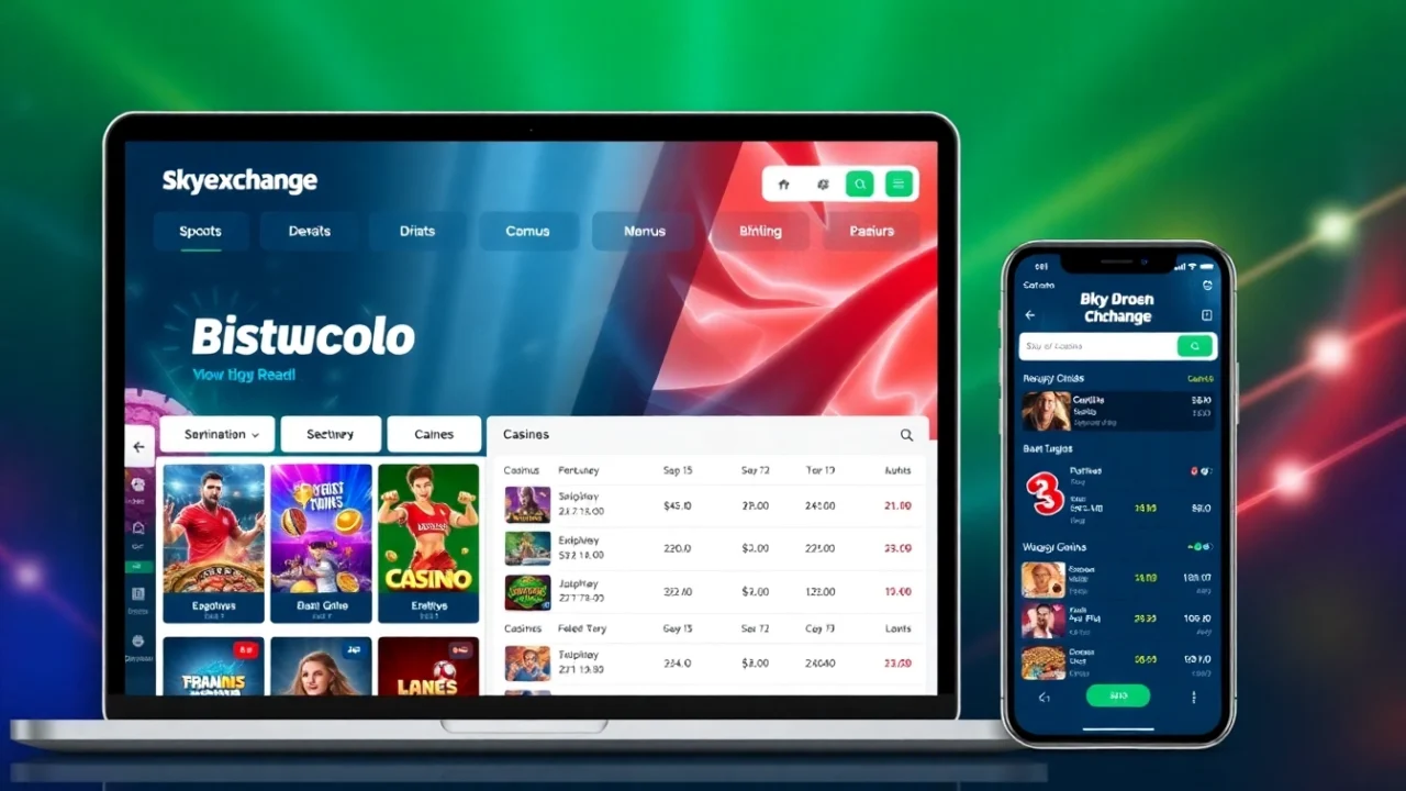 Skyexchange online betting platform showcasing live casino games and sports odds, enticing users to bet safely and securely.
