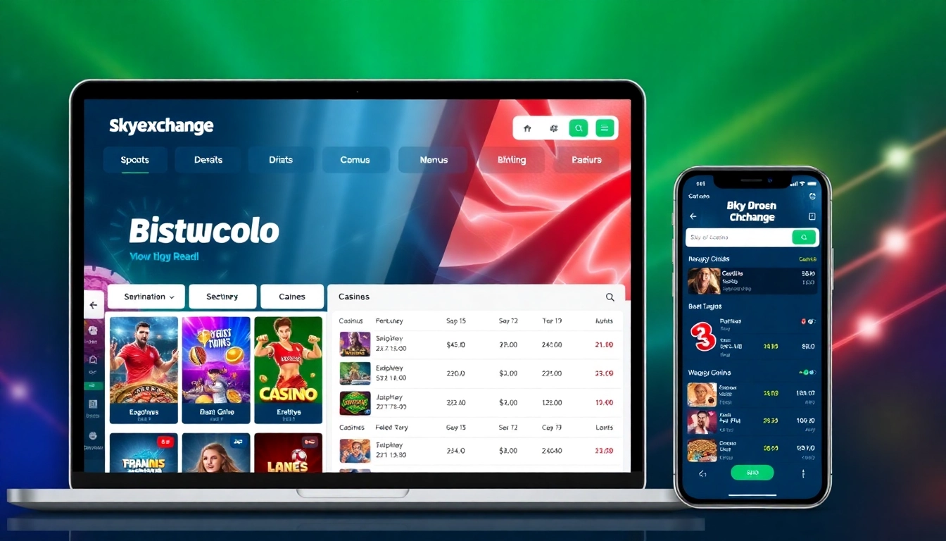 Skyexchange online betting platform showcasing live casino games and sports odds, enticing users to bet safely and securely.