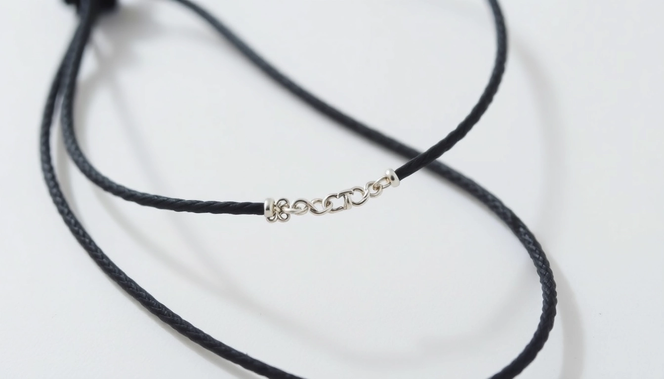 Sleek silver bracelet on a string, highlighting intricate details and high-quality craftsmanship.