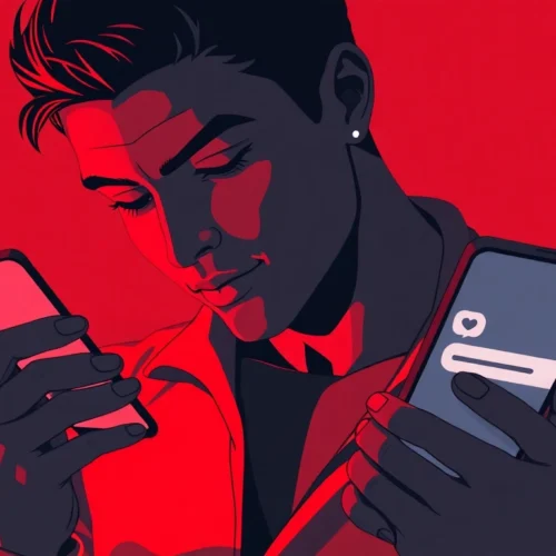 Engaging illustration of someone sending annonces sexe messages on a smartphone, emphasizing