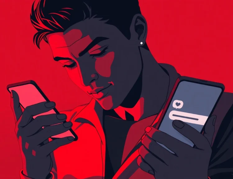 Engaging illustration of someone sending annonces sexe messages on a smartphone, emphasizing