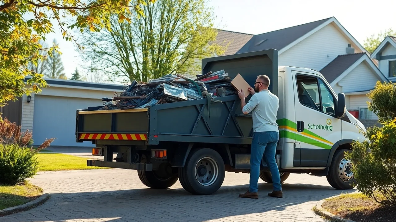 Reliable Schrottabholung service in NRW capturing a team collecting scrap metal from a driveway