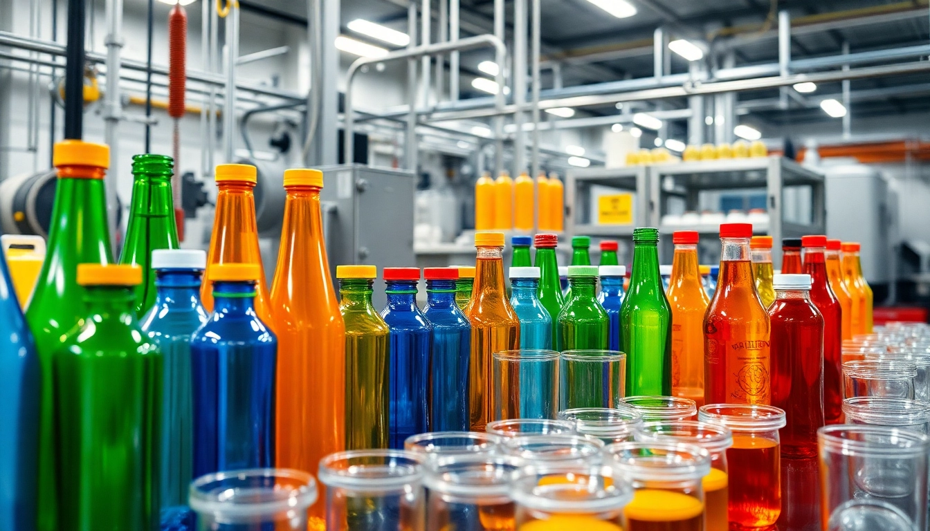 High quality plastic sise bottles displayed in a manufacturing environment with glass