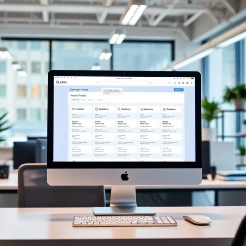 Professional digital workspace showcasing a quality good domain name selection on screen for