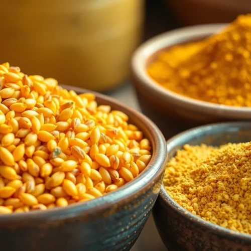 High-quality fenugreek powder in bowls shown with whole seeds, emphasizing purity and freshness
