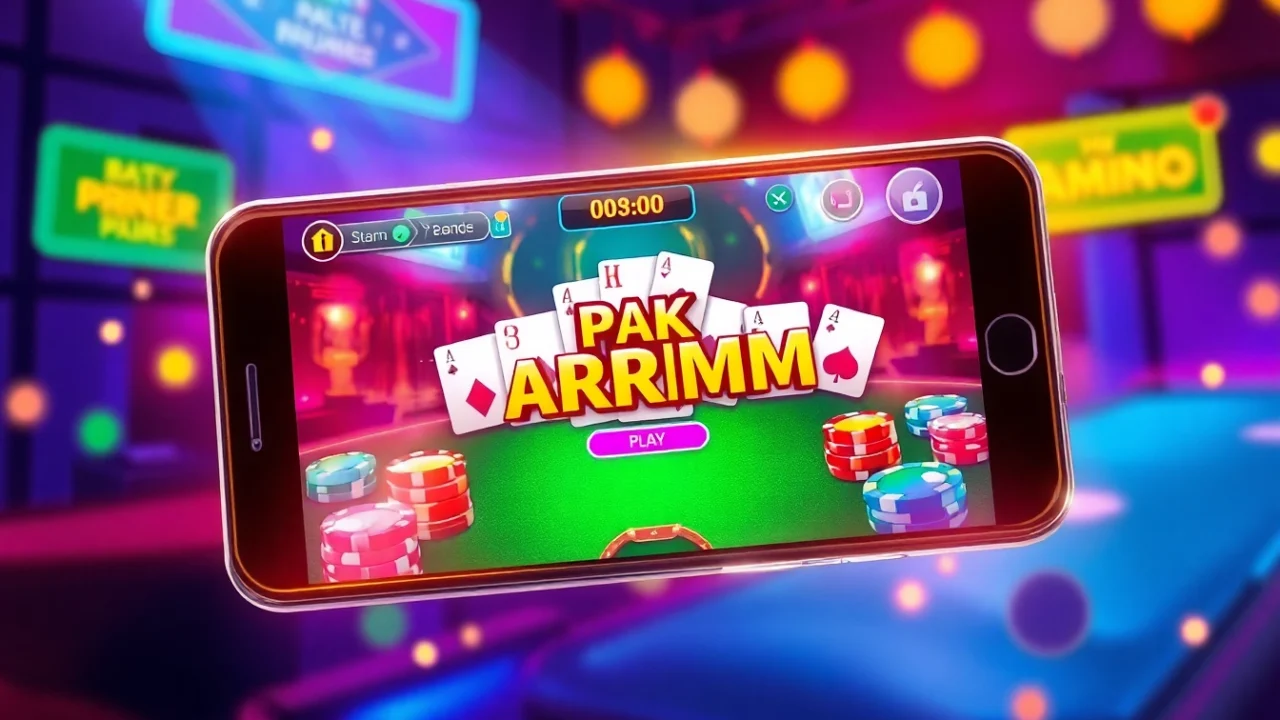 Pakrummy online gaming app on smartphone with colorful cards and betting chips in action