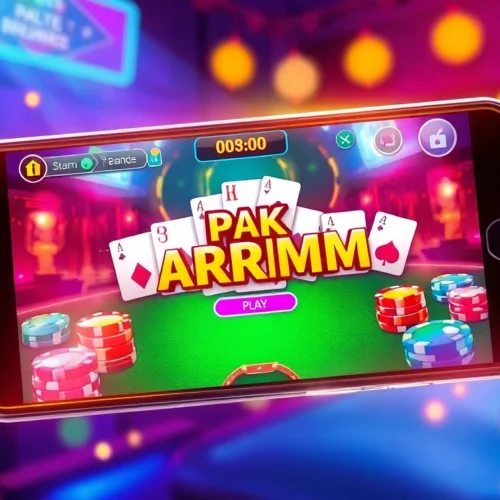 Pakrummy online gaming app on smartphone with colorful cards and betting chips in action
