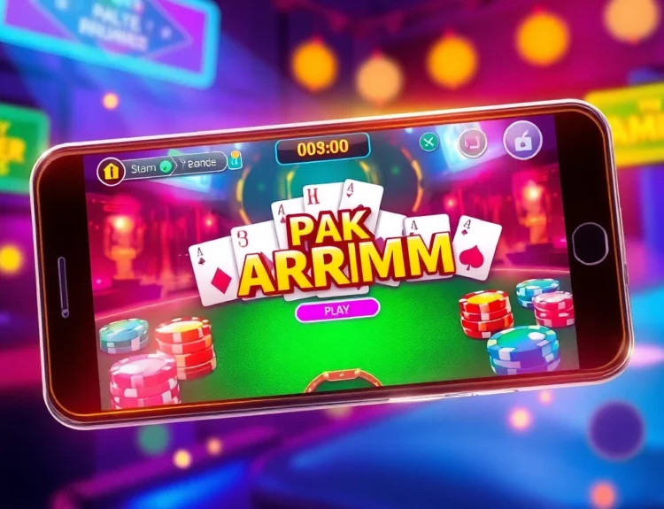 Pakrummy online gaming app on smartphone with colorful cards and betting chips in action