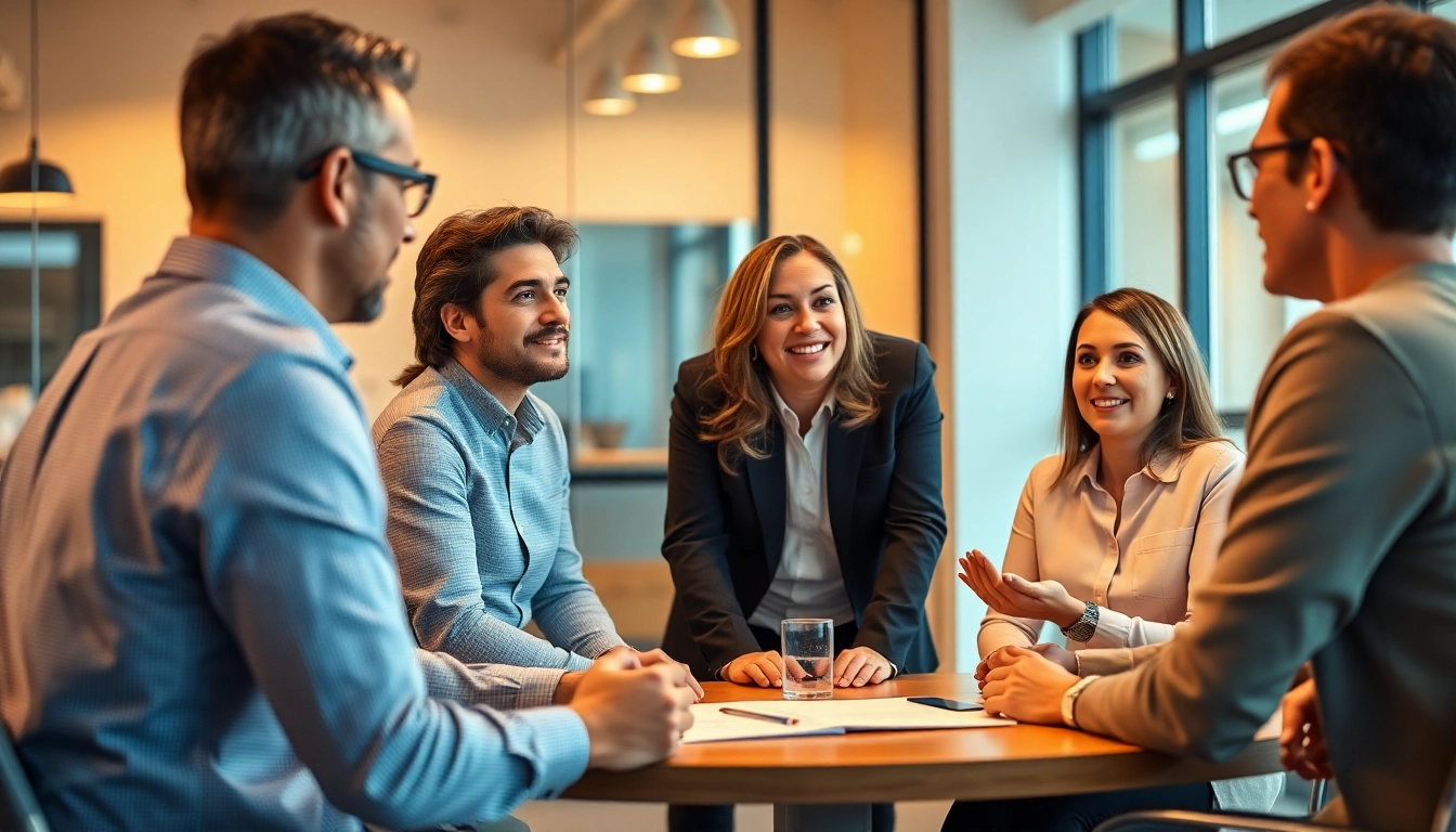 Business team reviewing group retirement services with advisor for better employee benefits