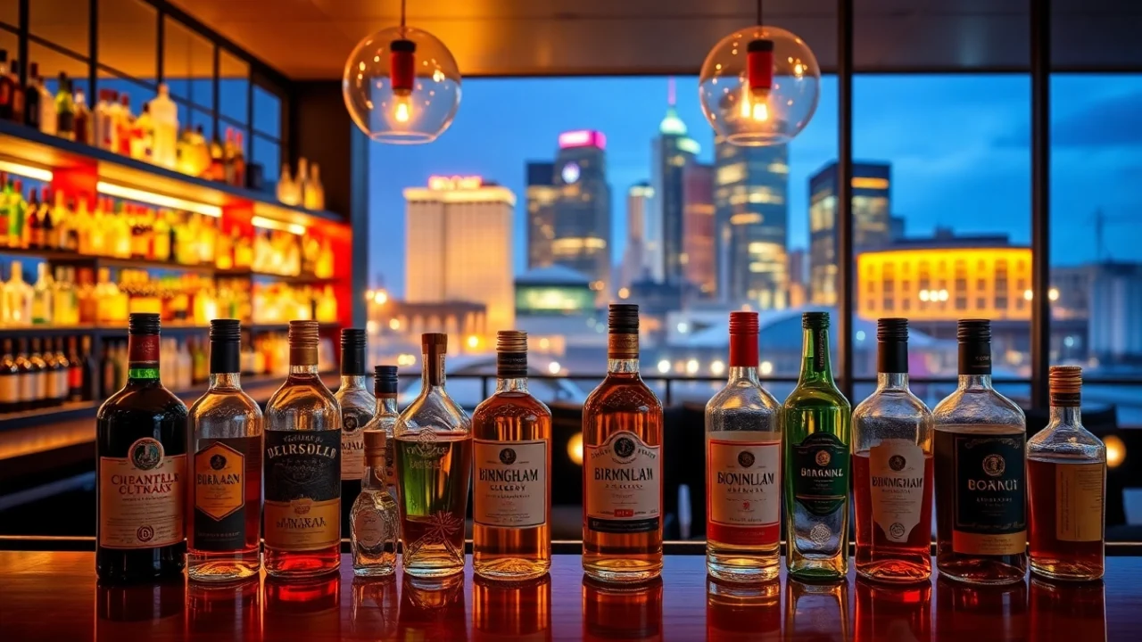 Visually appealing display of premium Liqors Birmingham with colorful bottles and stylish
