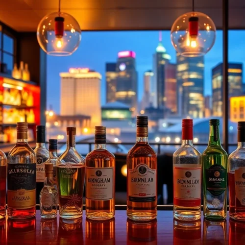 Visually appealing display of premium Liqors Birmingham with colorful bottles and stylish