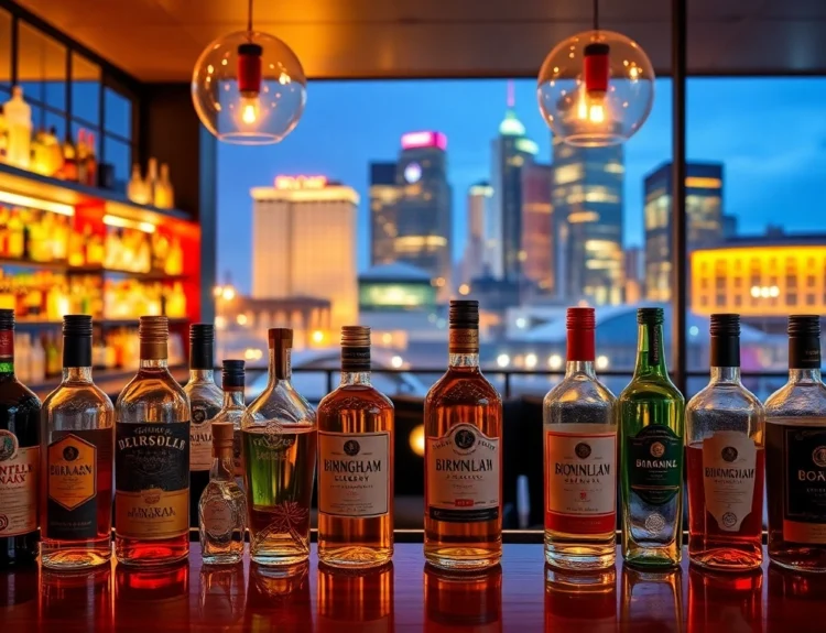 Visually appealing display of premium Liqors Birmingham with colorful bottles and stylish