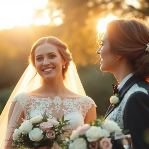 Experienced eskuvoi fotos capturing a couple's candid moment outdoors during sunset, creating